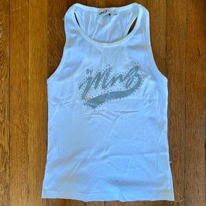 MNG Mango Jeans White Sleeveless Rhinestone Tank Top Large